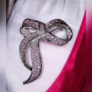Sterling Silver Pink Rhinestones Bow Brooch